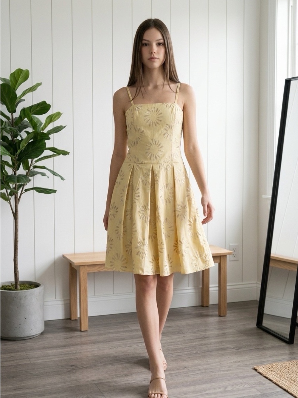Chetta B Sunlit Floral A-Line Dress in Pale Yellow